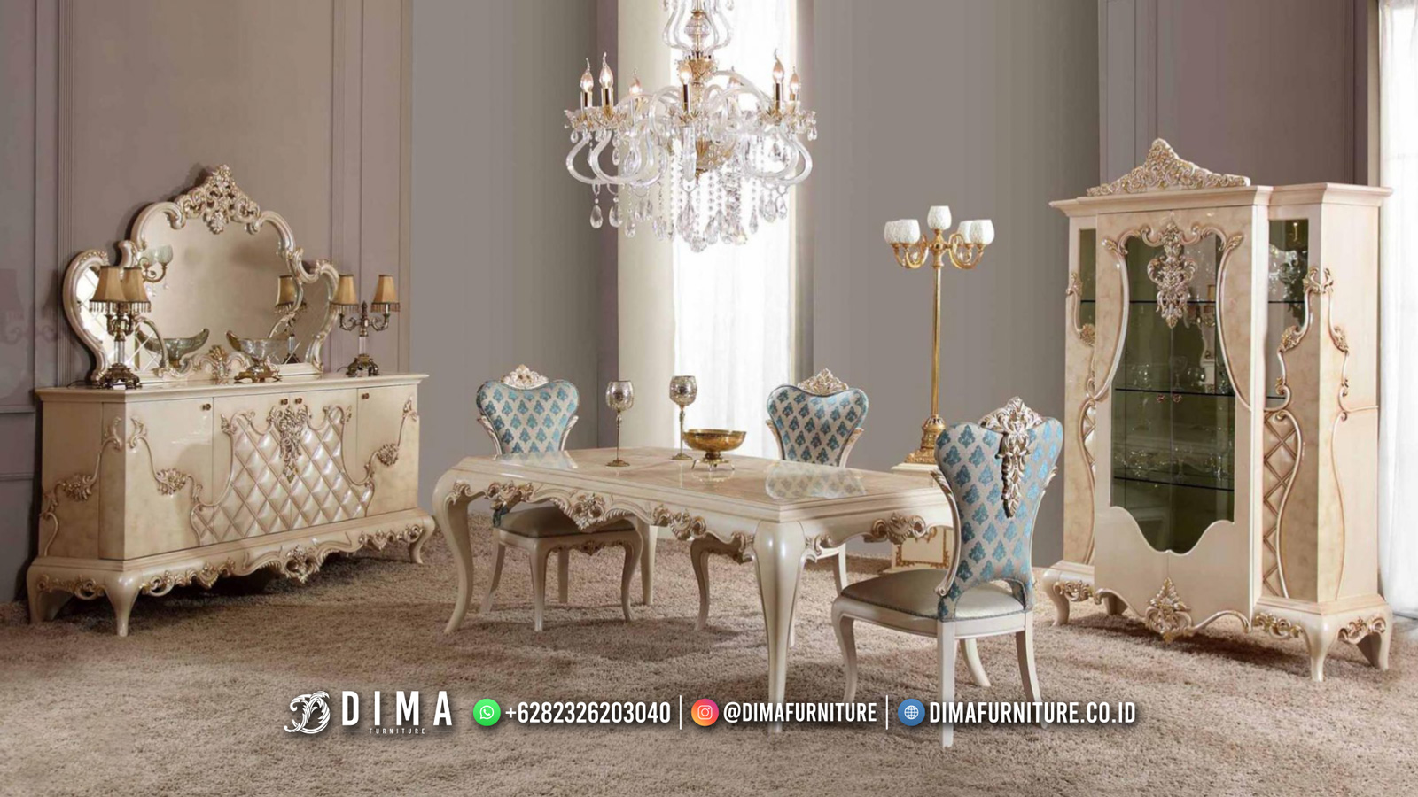 Furniture Meja Makan Mewah Eropa Classy Romantic 23MJ