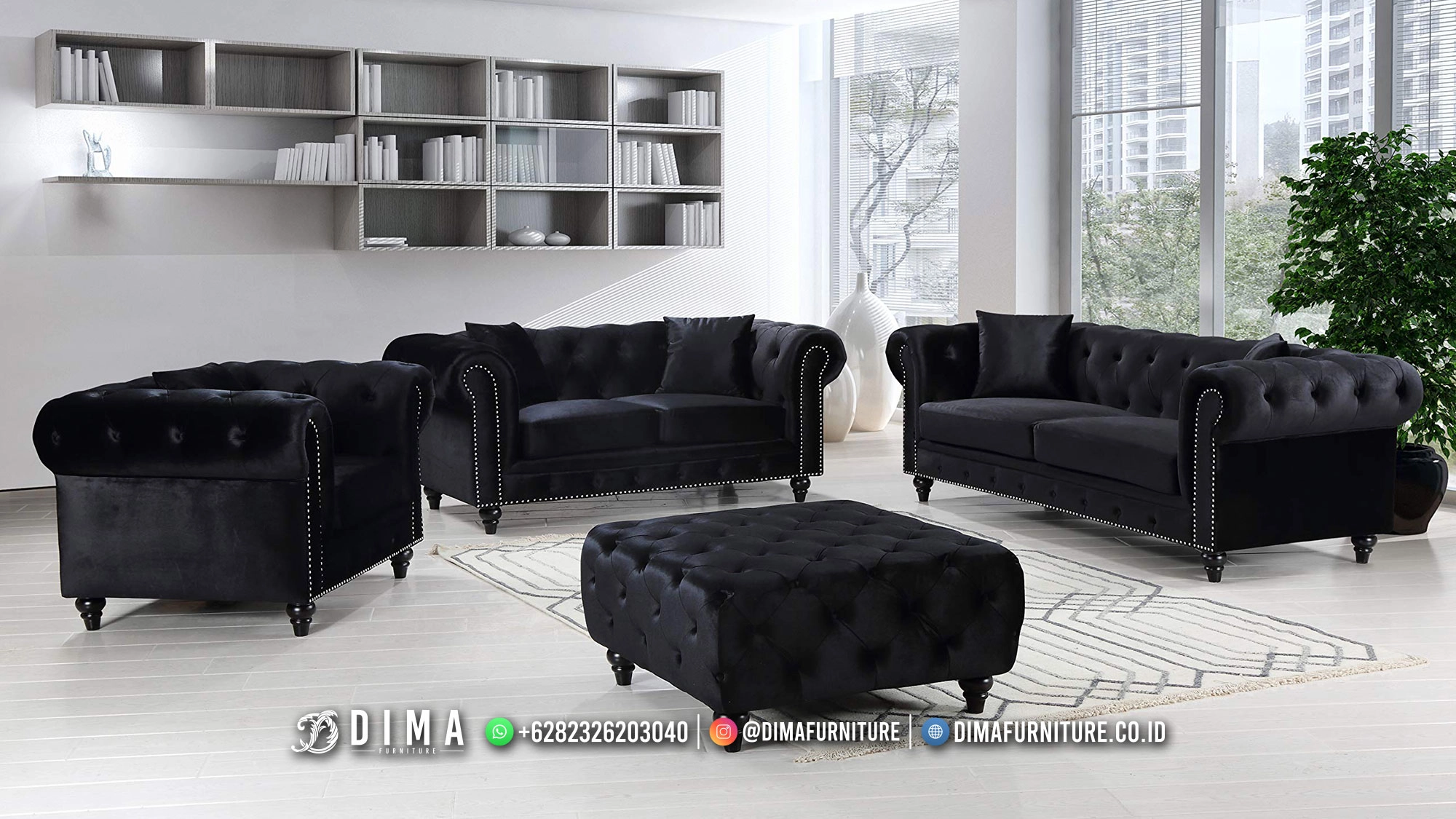 Sofa Tamu Minimalis Cantik Elegant Black Queen 320MJ