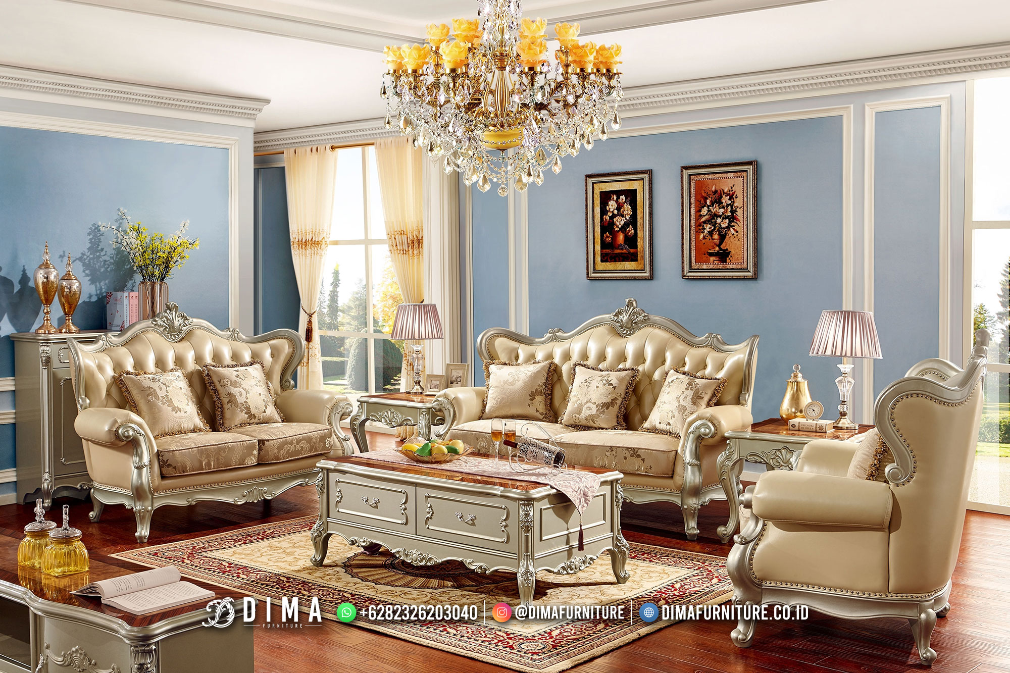 Desain Terbaru Kursi Sofa Tamu Mewah Klasik Home Decor 464MJ